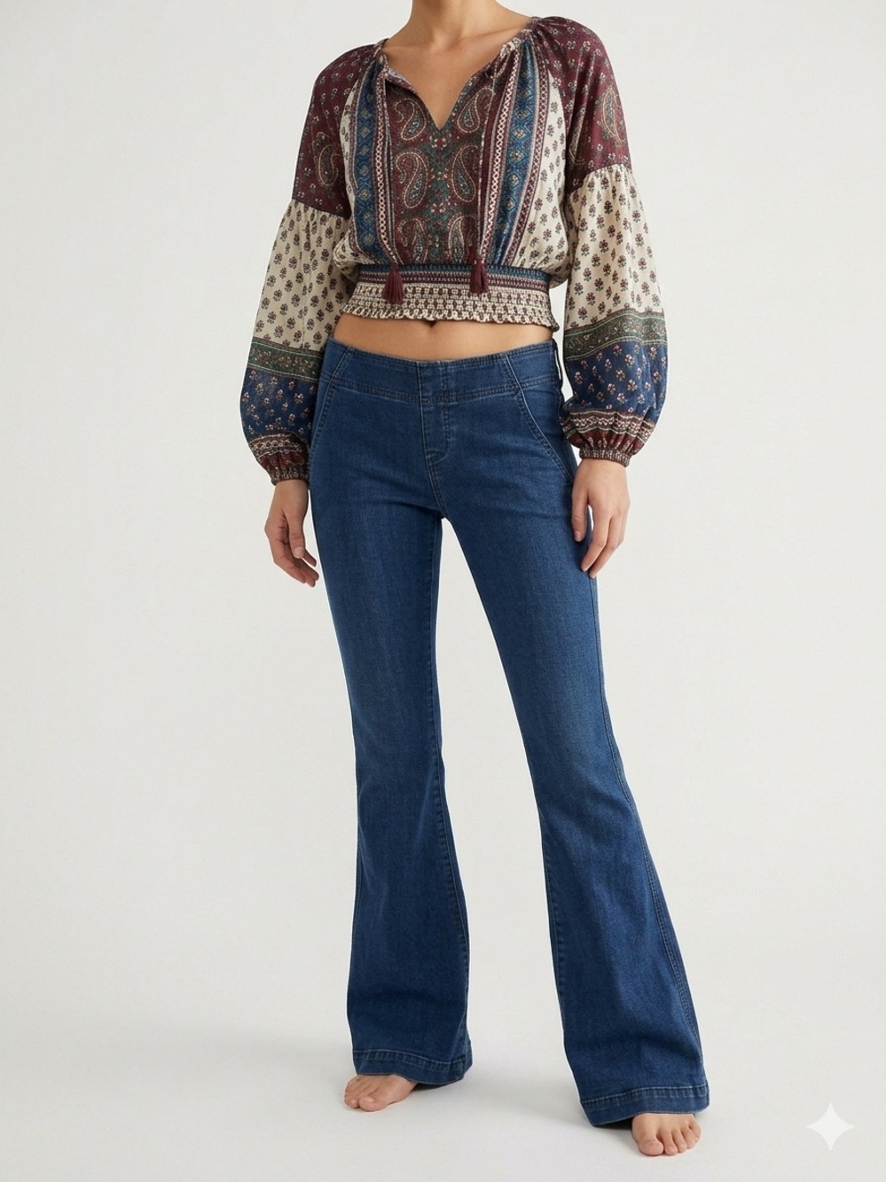 Free People Penny Pull-On Flare Jeans Rich Blue Size 27 Boho Vintage-Inspired